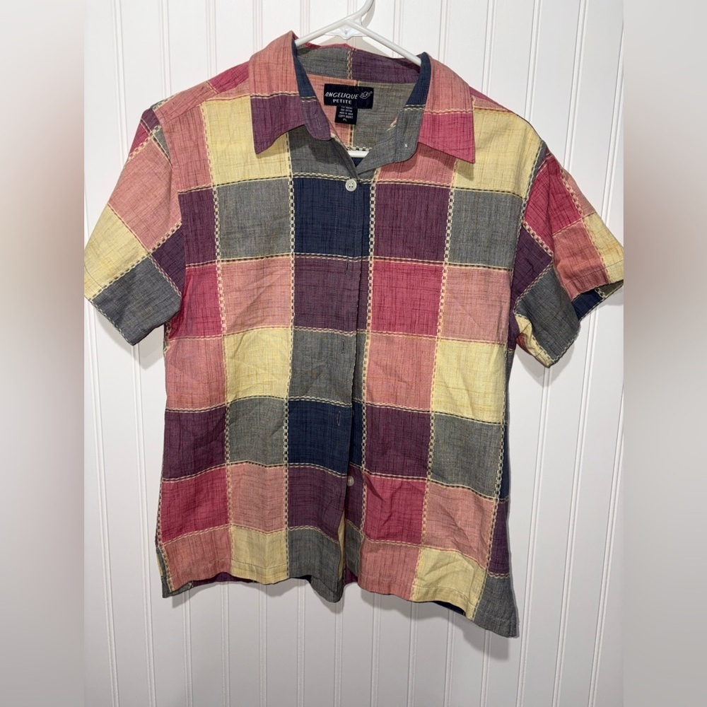 Vintage Patchwork Short Sleeve Blouse| Size Petite Large